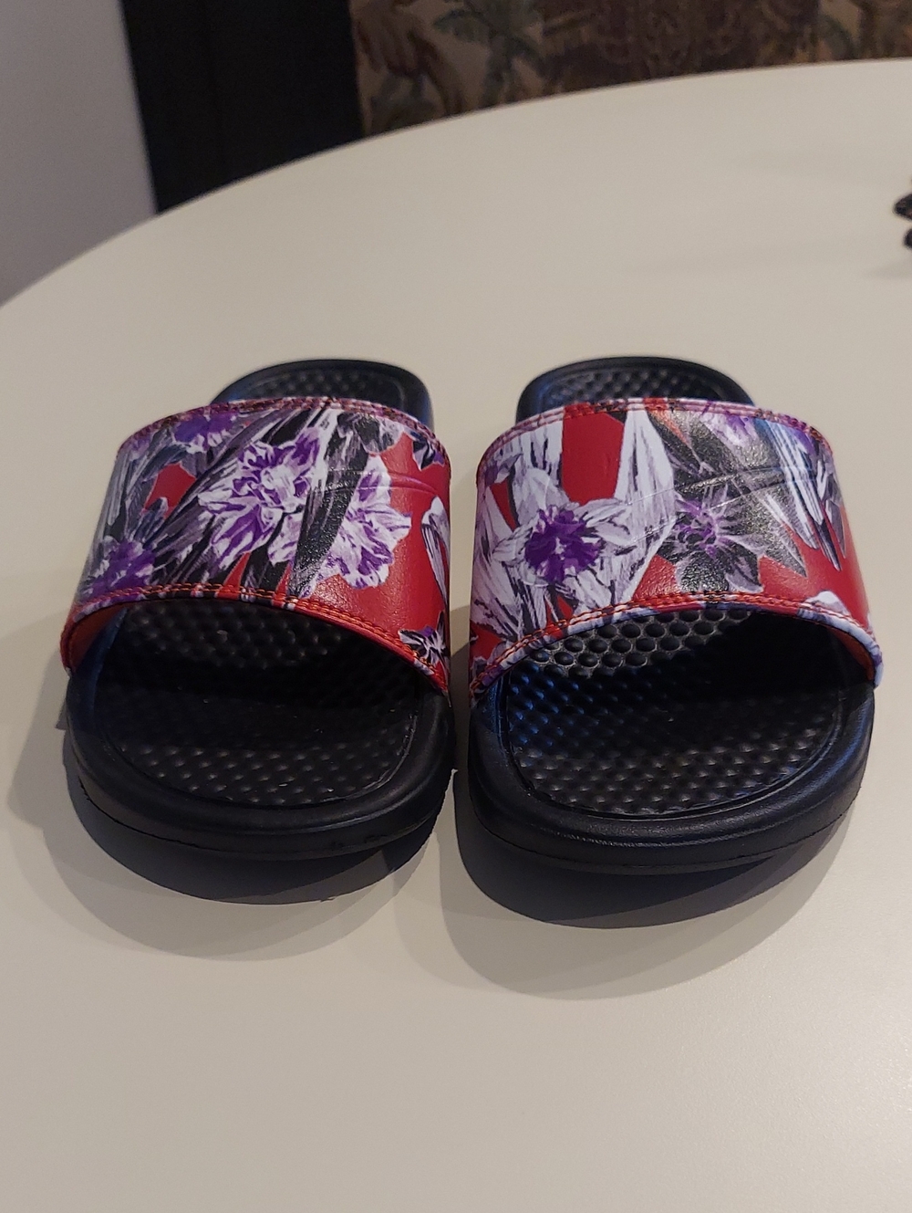 Nike Benassi Pool & Beach Slide Sandals in Red and Purple Floral Print